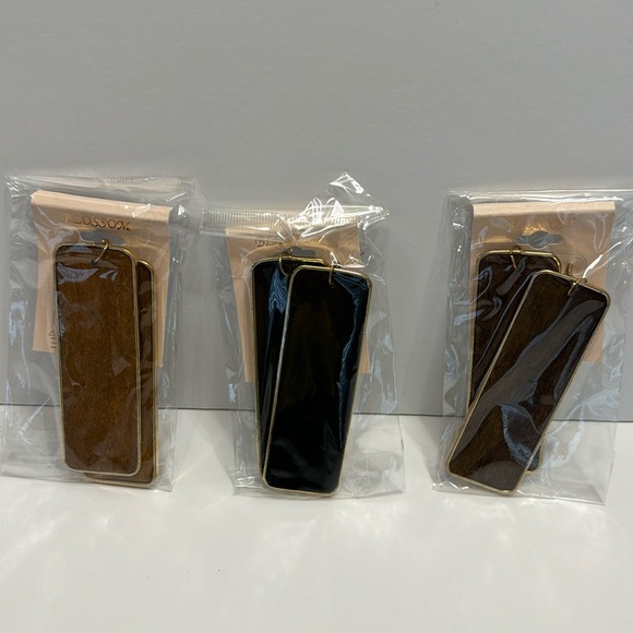 Blossom (Set of 3) Black , Brown, Light Brown Earrings Two All Gold Trim New - Picture 1 of 17